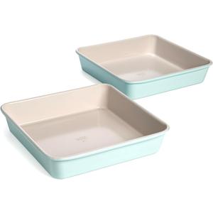 Tasty Clean Ceramic Square Cake Pans Set, 2-Pack of 9-Inch Cake Pans, Durable Aluminized Steel for Professional Results, Clean Ceramic Nonstick Coating, Oven Safe to 425F, Dishwasher Safe, Aqua