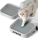 Litter Box Step, Litter Box Ramp/Catcher, Anti-Tracking & Easy to Clean, Ideal for Small & Elderly Cats (2-Pack Light Grey)