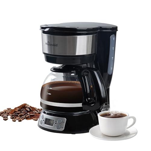 HousesAid 5-Cup Programmable Drip Coffee Maker with Digital Timer, Glass Carafe,24-Hour Auto Brew,2-Hour Auto Shut-Off, Pause & Pour, Removable Filter Basket,Compact Coffee Machine for Home & Office