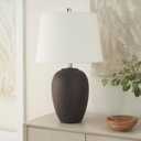 Nourison Home 23" Dark Purple Distressed Ceramic Pot Table Lamp for Bedroom, Living Room, Dining, Office, with White Shade