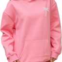 Y2K Hoodie Women Teen Girls Hibiscus Embroidered Pullover Hooded Top Cute Floral Preppy Hoodies Sweater Sweatshirts  Size S, Color E Rose