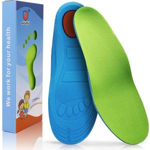 Ailaka Kids Orthotic Athletic Elastic Shock Absorbing Insoles, Comfortable Arch Support Sports Inserts for Running Walking (12-1.5 US Little Kid, Green)