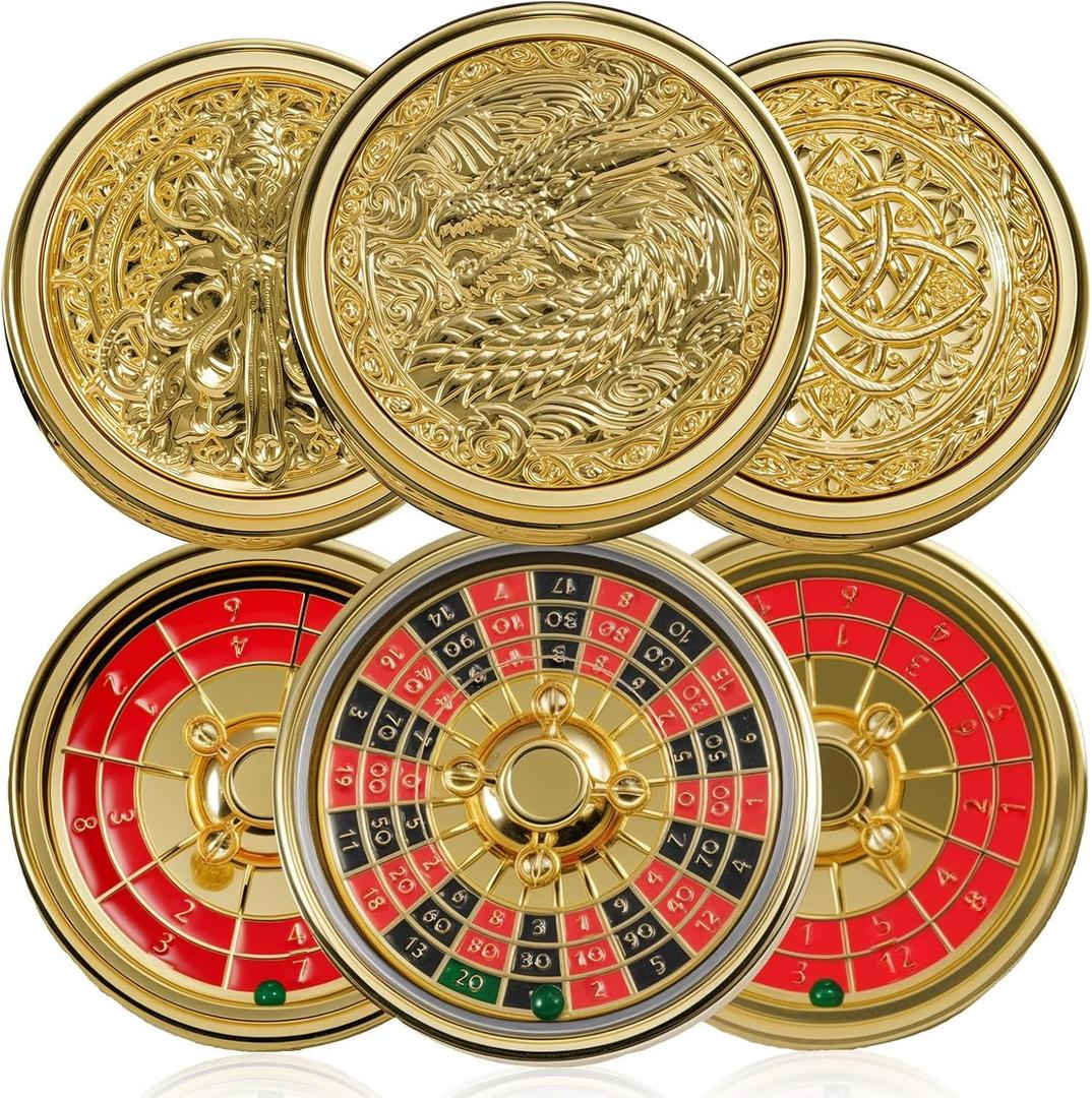 Wheel of Fate Dice Spinner ,DND 7-in-1 roulette dice , metal Dragon D&D dice set, with Gorgeous Gift Box for Dungeons and Dragon and Tabletop Game (Golden 7 in 1)