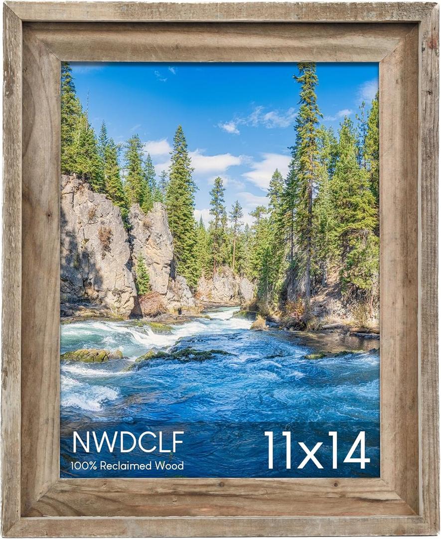 Rustic 11x14 Picture Frame, Reclaimed Barnwood Photo Frame with Real Glass, Distressed Natural Wood Frame for Wall Mount, Farmhouse Country Home Office Cabin Dcor