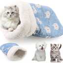 Cat Sleeping Bag Bed, Winter Soft Plush Sack Self Warming Cave Bed for Indoor Cats, 360Wrap Comfortable Pet Snuggle Sack, Soft Plush Large - Size L (Blue)