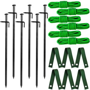 Heavy Duty Tree Stake Kit - Tree Stakes & Straps for Straightening Young Trees, Garden Tree Supports, 6pcs Metal Stakes, 6pcs Rope for Anchoring
