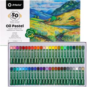 Artecho Oil Pastels Set of 50 Colors (8 x 60 mm), Soft Oil Pastels for Art Painting, Drawing, Blending, Art Supplies for Artists, Teachers