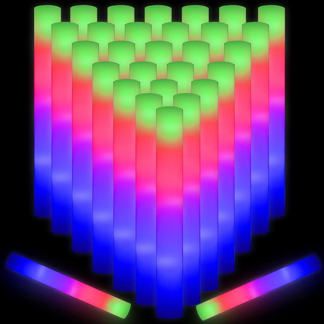 30 PCS Led Foam Sticks - Flashing foam glow sticks Party Supplies Light up Foam Sticks Batons for Birthday, Wedding, Christmas, Halloween