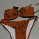 ZAFUL Womens Bandeau Bikini Set Metallic Sparkly O Ring Lace Up Tie Side High Cut Tanga Sexy Bathing Suit Swimwear, A-Brown, (Small)