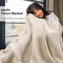 Yoofoss Muslin Blanket 100% Organic Cotton Large Twin Size 60" x 80" for Bed Couch Summer Gauze Blanket for Adults Lightweight and Breathable Apricot White