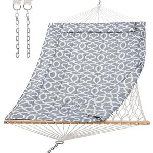 SUNCREAT Hammocks Heavy Duty Hammock with Hardwood Spreader Bar, Double Rope Hammock with Polyester Pad, Grey