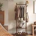 VASAGLE Freestanding Coat Rack with Wheels, 7 Wooden Hooks, 2 Shelves