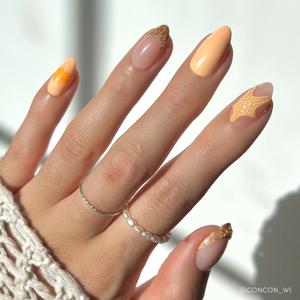 Glamnetic Glazed Into Press On Nails - Short Oval Fake Nails, Amber Starfish