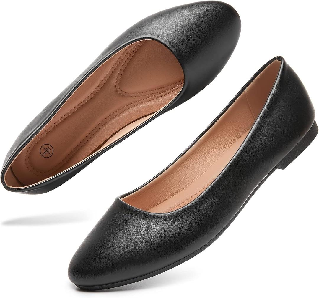 Hash Bubbie Women's Flats Shoes Ballet Flats Dress Shoes Comfortable PU Leather Slip on Shoes for Women (11, Black)