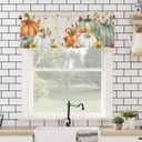 Fall Orange White Pumpkin Valances for Windows 54" W x 18" L Sunflower Sage Green Leaf Thanksgiving Rod Pocket Curtains Valance Short Window Treatment Drapes for Living Room, Bedroom Bathroom Decor