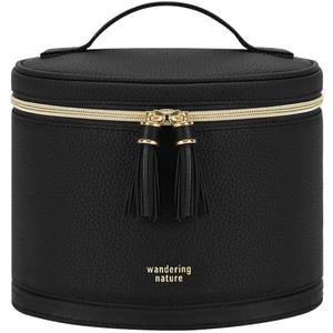 Wandering Nature Travel Makeup Bag for Women, Structured Vanity Case with Wipe-Clean EVA Interior & Removable Divider, Brush Loops, Fold-Flat PU Leather Makeup Case with Handle