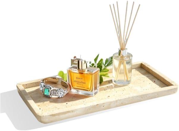 Natural Marble Travertine Vanity Tray, 12 x 6 inch Home Decor Tray for Home,Bathroom, Kitchen, Dresser, Coffee Table, Sink Storage Holder Organizer,Beige Travertine(NS015)