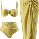 YUNIDMEIM 3 Piece Swimsuits for Women Retro Bikini Set Beach Wrap Skirt High Waisted Bikini Sets for Women Tummy Control, Size Small