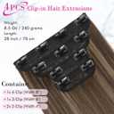 REECHO 28" Straight Long 4 PCS Set Thick Clip in on Hair Extensions -Chocolate Brown with Highlights