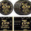 40 PCS 75th Birthday Decorations Kit for Men Women Vintage 75th Birthday Plates and Napkins Black and Gold 75 Years Party Decorations for 1951 Years Old Dessert Plates and Napkins Party Supplies