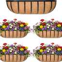 16 Window Box Railing Planter with Coco Liner Metal Wall-Mounted Coconut Liner Basket English Horse Trough Planter for Outdoor Deck Balcony Porch Fence Patio Black (4 Pack)