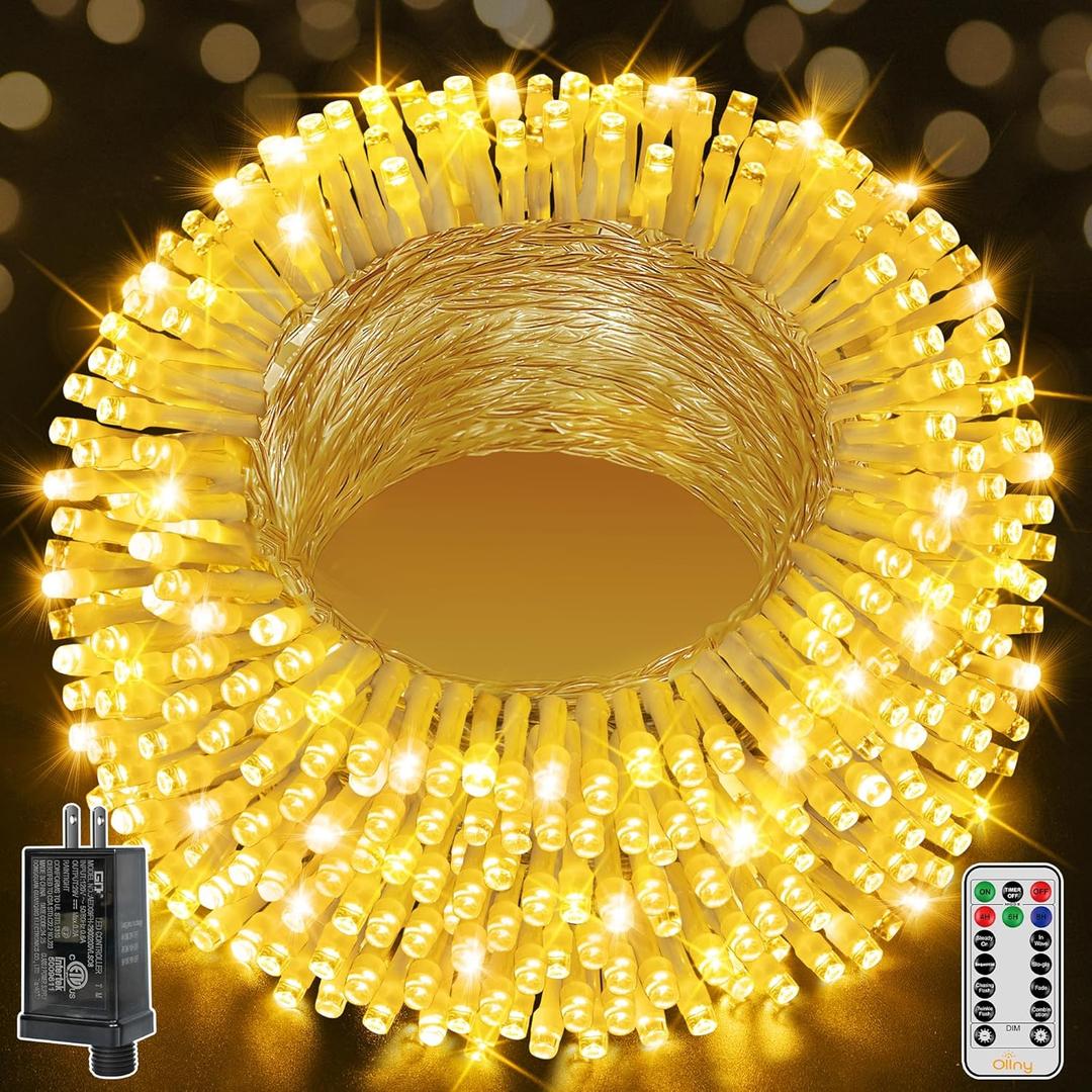 Ollny Christmas Lights Outdoor 800LED 262FT, Warm White Plug in Fairy Light with Remote, 8 Modes Waterproof Timers Dimmable LED String Lights for Indoor House Outside Bedroom Patio Balcony