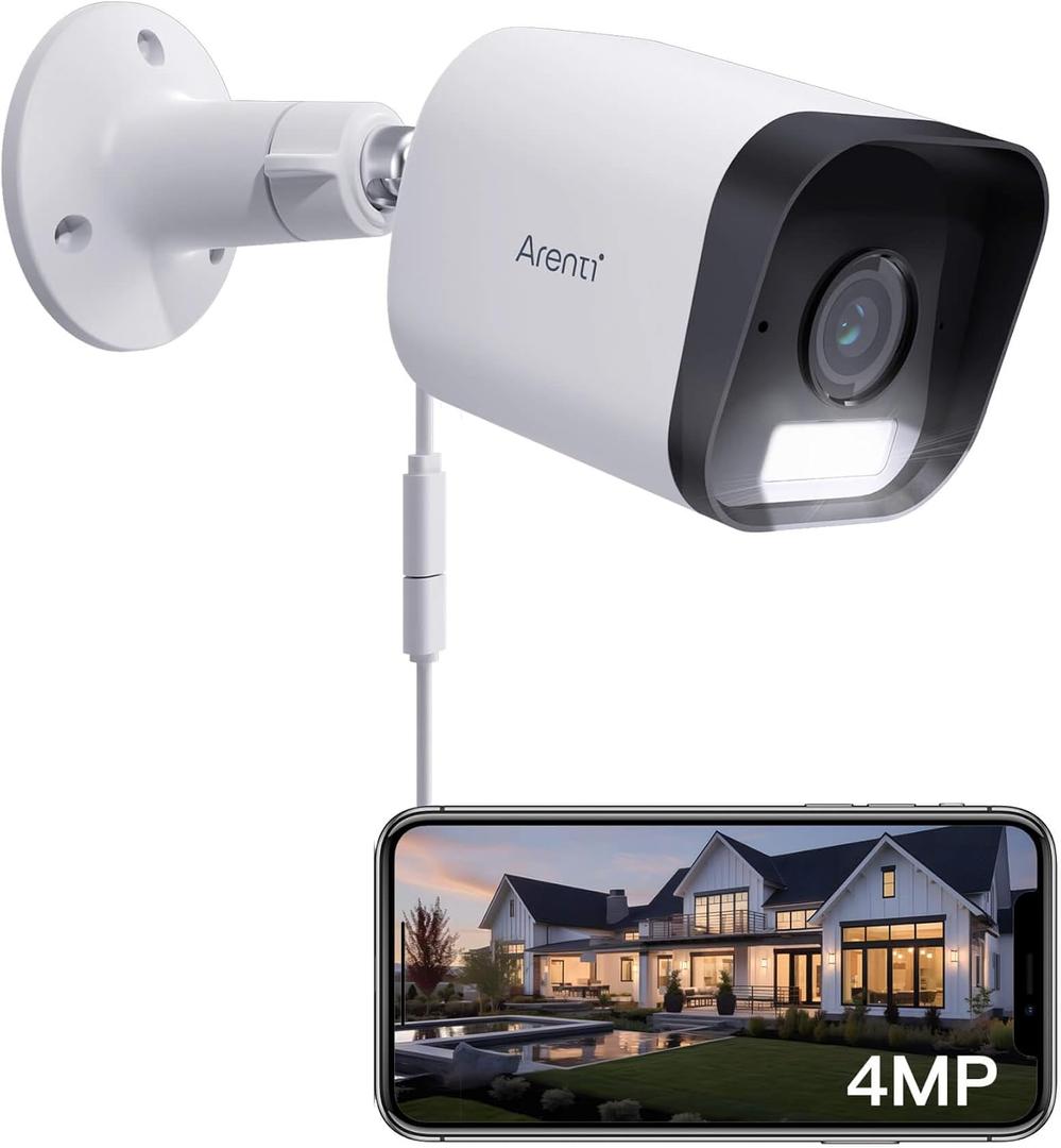 ARENTI 4MP Outdoor Security Camera Wired with Color Night Vision, Spotlight & Siren Alarm, AI Human Detection, IP65 Waterproof Surveillance, 2.4GHz WiFi Only