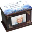 Cremation Urns for Human Ashes Adult Male Female Large Decorative Urn Wooden Urns Box Memoria Funeral Burial Urns for Men Women (Custom urn- Butterfly)