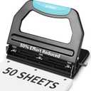 AFMAT Heavy Duty 3 Hole Punch, 50-Sheet, 50% Reduced Effort, Adjustable Two & Three Hole Punch, Metal Paper Puncher w/Large Chip Tray, Metal Paper Guide, Black