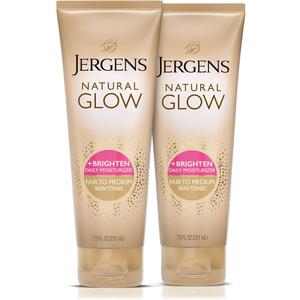 Jergens Natural Glow Self Tanner Body Lotion, Sunless Tanning, Fair to Medium Skin Tone, Daily Moisturizer with Coconut Oil, Vitamin E and Antioxidants, 7.5 Oz, Pack of 2