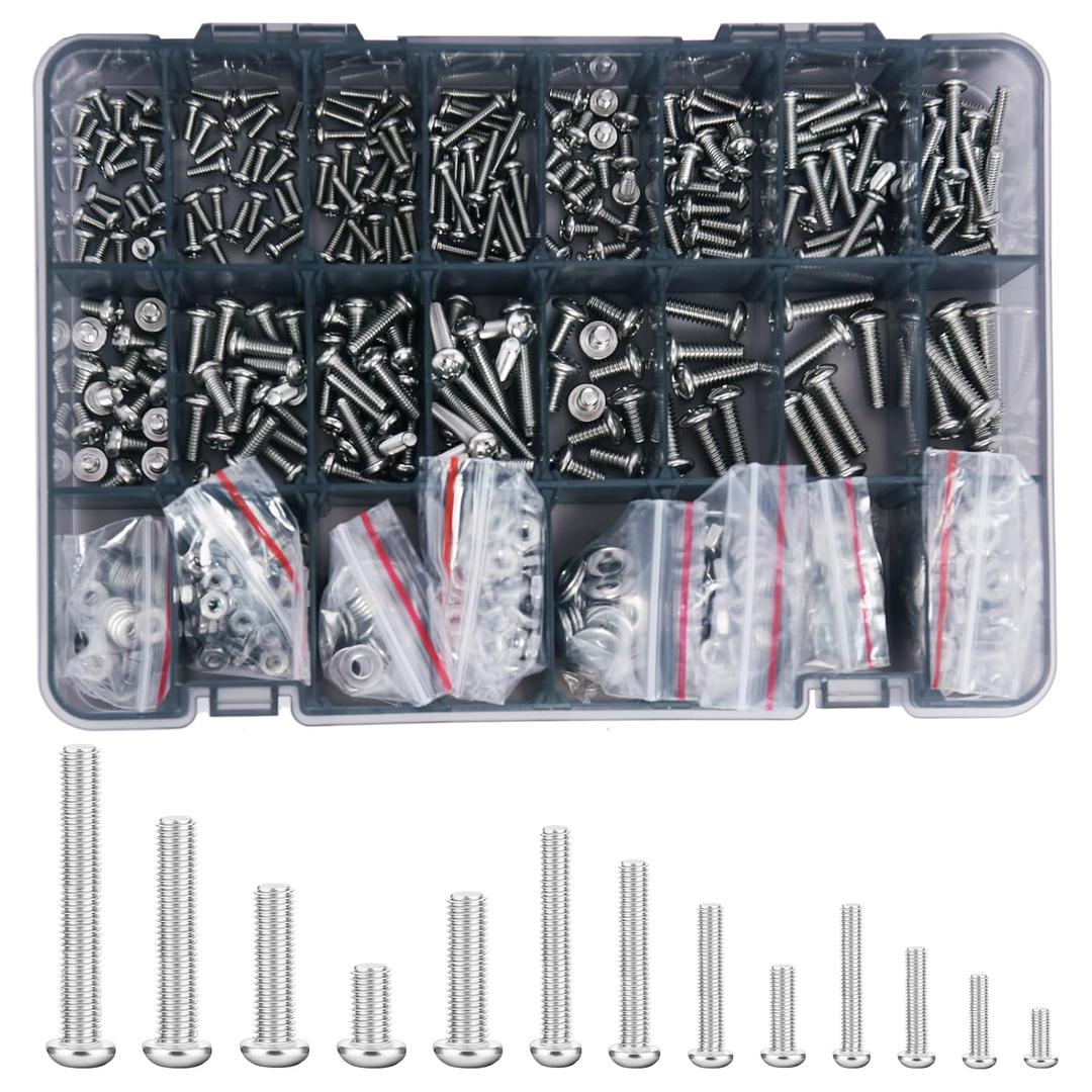 YUJTECH 780Pcs Machine Screws Assortment Kit, #4-40#6-32#8-32#10-24 Stainless Steel Screws Set with Nuts Bolts and Flat Washers, for Electronics Furniture Automotive Repair & DIY Projects