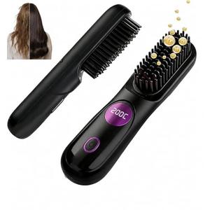 Go Brush Pro for Short Hair, 2026 Upgraded Hair Straightener Brush, Portable Cordless Straightener Brushs for Travel, Fast Heating Hair Straightener with LCD Temperature Display, Travel Gift (Black)