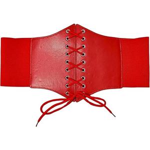 Wildarms Corset Waist Belt for Women, Wide Elastic Tie Waspie Belt for Dresses (Red, Fit Waist 30-33in)