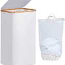 efluky Laundry Hamper with Lid, 100L Tall Laundry Basket with Bamboo Handles for Clothes and Toys, Collapsible Laundry Hamper with Inner Bag for Bedroom and Bathroom, White
