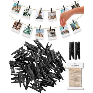 Mini Clothes Pins Wooden Clothespins for Photo 1 Inch 150 PCS Tiny Wood Clips Close Pins for Baby Clothing Hanging Classroom Crafts (Black)