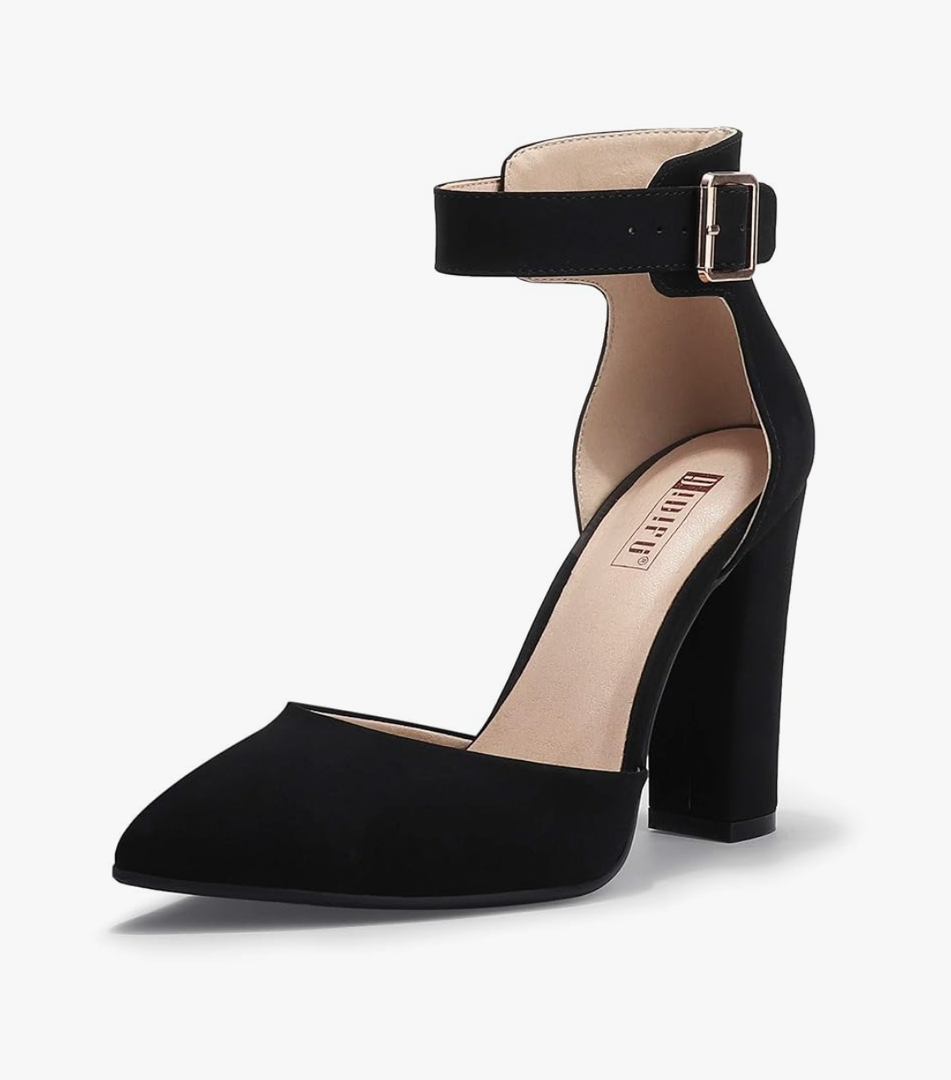 IDIFU Women's IN4 Pedazo High Block Heels Pumps Pointed Closed Toe Ankle Strap Dress Wedding Shoes
8.5