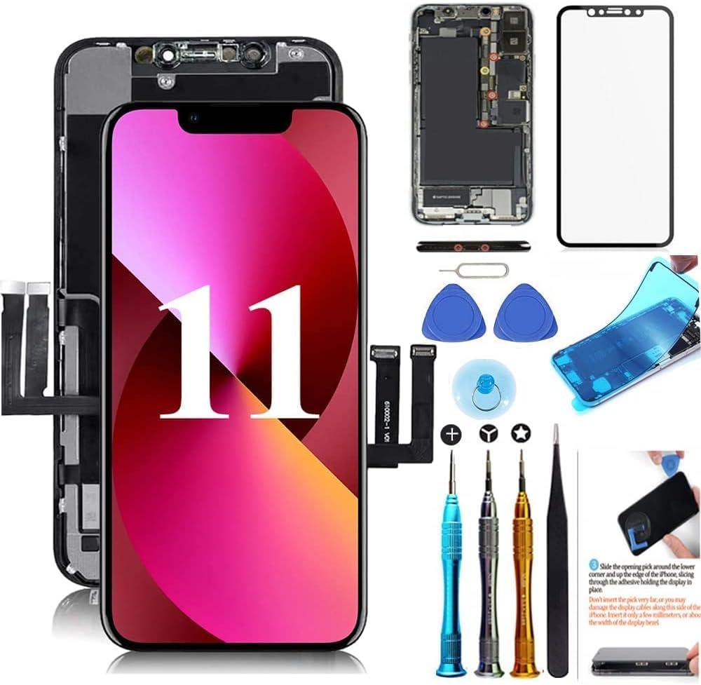 Screen Replacement Compatible for iPhone 11 Screen Replacement 6.1 inch LCD Display 3D Touch Digitizer Frame Assembly Full Repair Kit, with Repair Tools