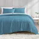 BOURINA Embroidery Quilt Set 3-Piece Oversized Queen Quilt Set Pre-Washed Microfiber Ultra Soft Lightweight Star Embroidery Bedspread Coverlet Set, Teal