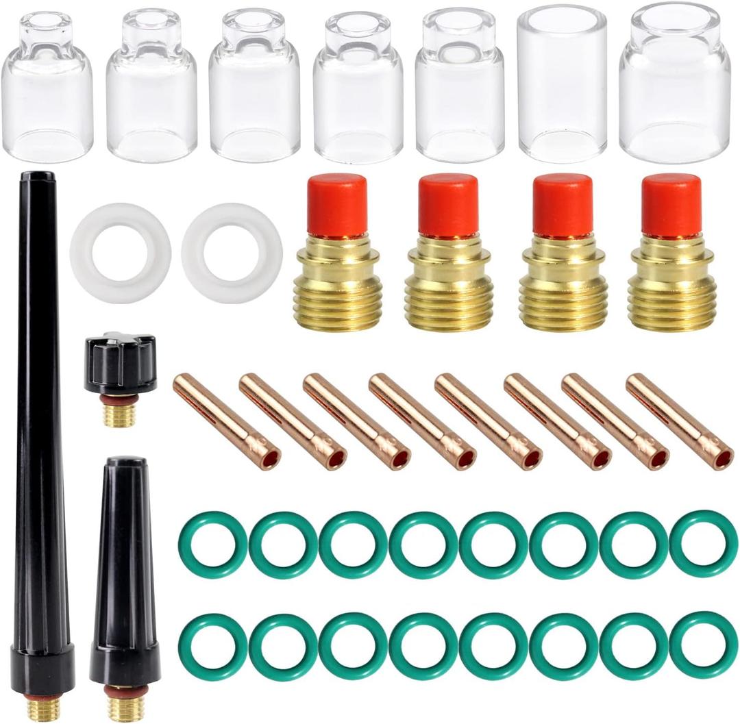 40pcs TIG Gas Lens Collet Body & #4 ~ #12 Glass Cup Kit DB SR WP 9 20 25 TIG Welding Torch