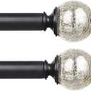 KAMANINA 2 Pack Curtain Rod 32 to 58 Inches (2.6-4.8ft), Black Curtain Rods for Windows, 7/8 inch Single Drapery Rods with Crackle Glass Finials