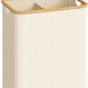 SONGMICS Laundry Hamper, Laundry Basket with Lid, Foldable Storage Basket, Bamboo Frame, for Bedroom, Living Room, Oxford Fabric, 37 Gal. (140 L), Cream White ULCB519WD01