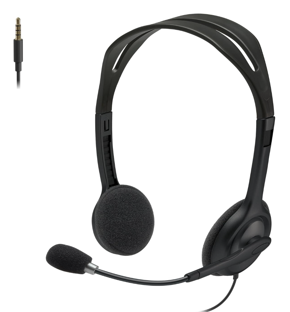 Logitech H111 Wired Headset, Stereo Headphones with NoiseCancelling Microphone, 3.5 mm Audio Jack, PC/Mac/Laptop/Smartphone/Tablet  Black