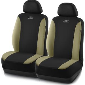 Skechers Seat Covers, Premium Breathable Polyester Seat Covers, Car Seat Covers Front Seats Airbag Compatible, Automotive Comfort for Most Cars, Vans, Trucks, SUVs (Two Front, Beige) (Black and Beige)