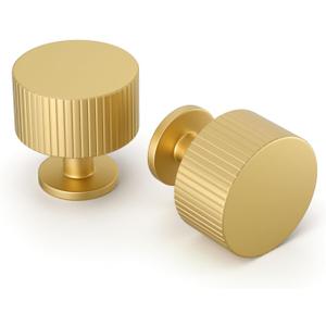 homdiy 20 Pack Gold Cabinet Knobs Solid Brushed Brass Cabinet and Drawer Knobs Kitchen Dresser Knobs for Desk Drawers Cupboard Hardware (Single Hole)