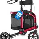 WALK MATE 3 Wheel Rollator Walker with Seat for Slim Seniors, Padded Backrest Lightweight Foldable Travel Walker Ideal for Elderly, 8 Inch Tri-Wheel Modern Mobility Walking Aid Aluminum, Red