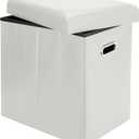 Tall Ottoman with Storage, Faux Leather Collapsible Slim Folding Ottoman Furniture with Handles Lid for Room Footrest Foot Stool, White 16.5x16.5x11.8in