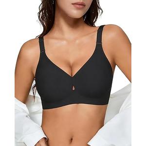 Womens Wireless Jelly Bras Seamless Bra No Underwire Full Coverage Padded Bralette Comfortable Everyday Bras, L Black