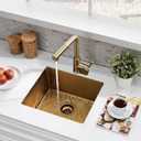 15 Inch Gold Undermount Bar Sink, 15x15 Bar Sink Undermount Gold Small Wet Bar 18 Gauge Single Bowl Stainless Steel Kitchen Sinks with Basket Strainer