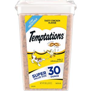 Temptations Cat Treats Classic Crunchy and Soft Cat Treats, Tasty Chicken Flavor, 30 oz. Tub (EXP 01/28/28)