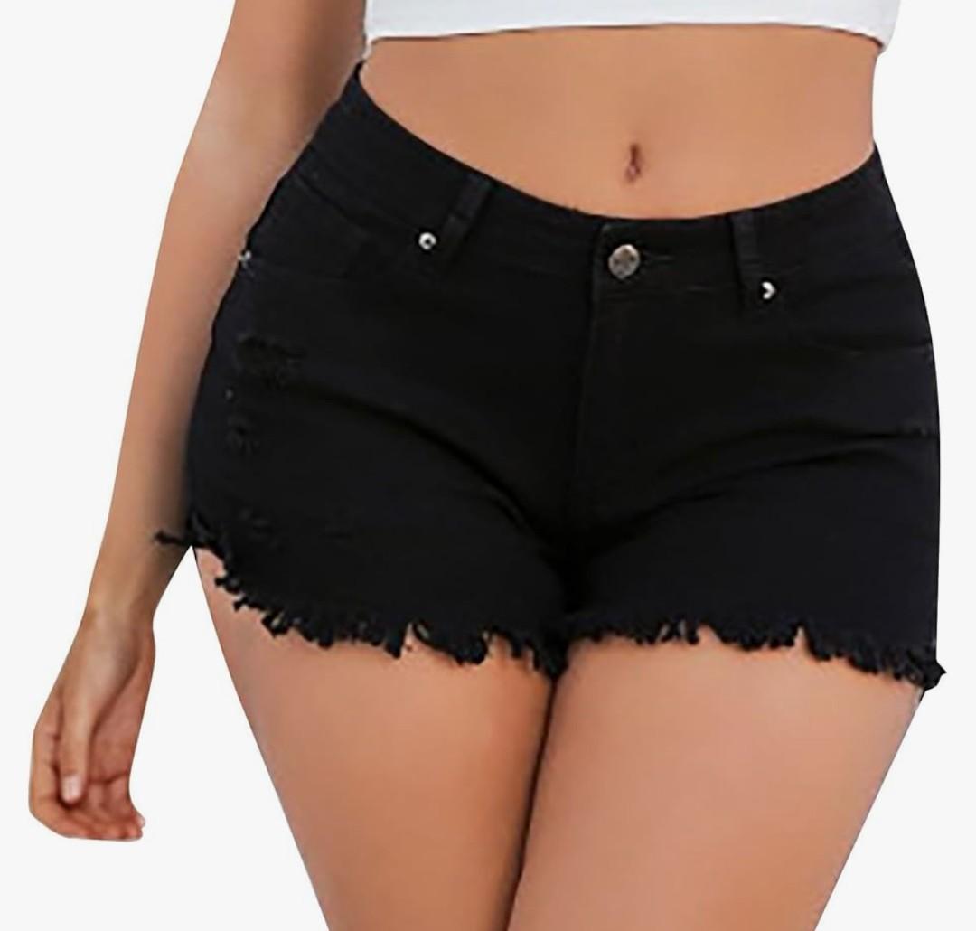 Women's Cute Ripped Jean Low Rise Booty Shorts Summer Stretch Mini Shorts Denim Short Pants Sports Running Sweatpants,2XL